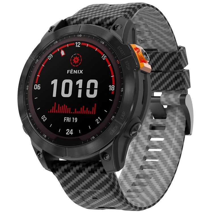 For Garmin Fenix 7 Quickfit 22mm Replacement Watch Strap Carbon Fiber Texture Silicone Band - Black+Grey