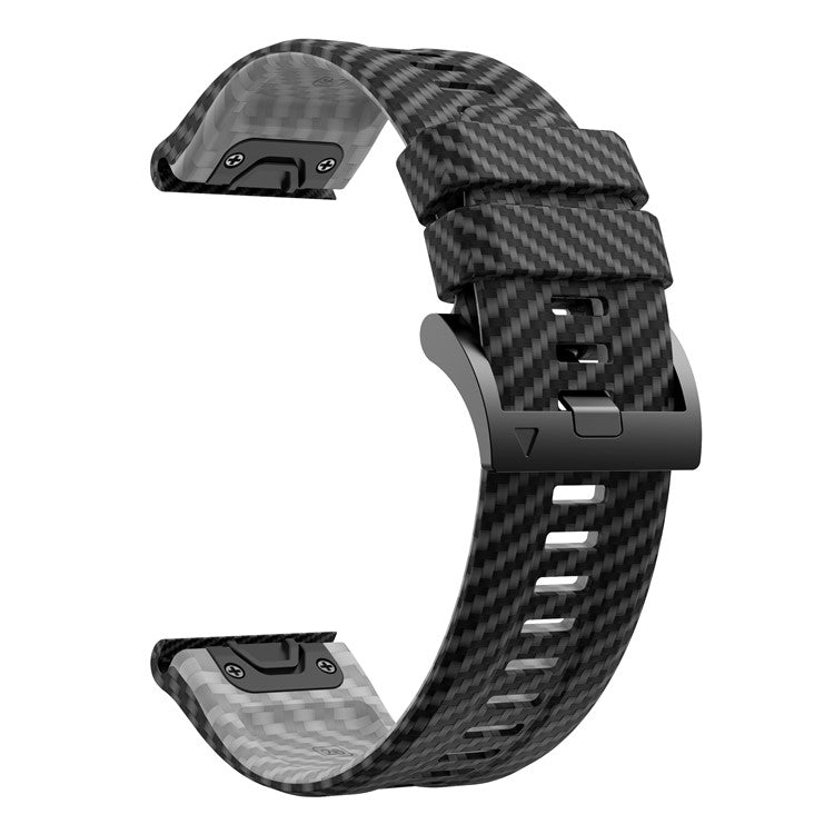 For Garmin Fenix 7 Quickfit 22mm Replacement Watch Strap Carbon Fiber Texture Silicone Band - Black+Grey