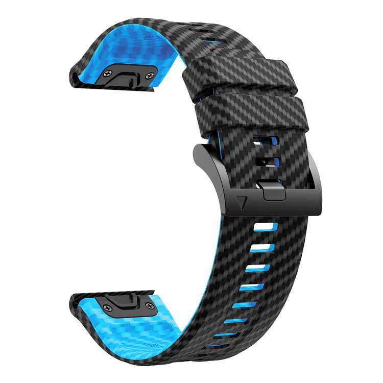 For Garmin Fenix 7 Quickfit 22mm Replacement Watch Strap Carbon Fiber Texture Silicone Band - Black+Sky Blue