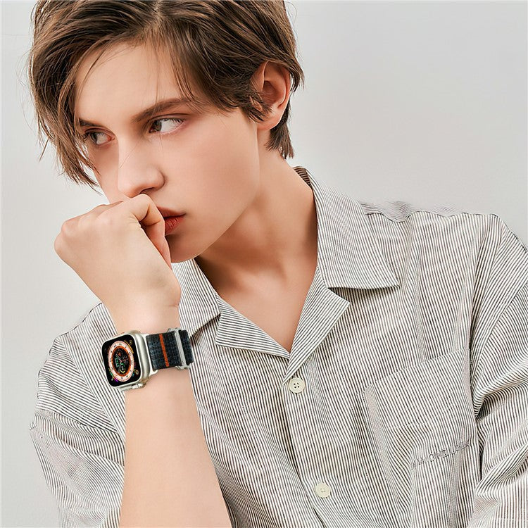 For Apple Watch 10 46mm / Ultra 2 / Ultra 49mm / 9 8 7 45mm / SE (2023) SE (2022) SE 6 5 4 44mm / 3 2 1 42mm Adjustable Nylon Watch Band - Starlight+Pink