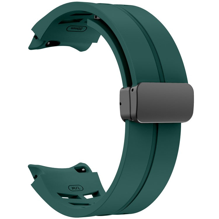 For Samsung Galaxy Watch FE / 7 / 6 / 5 / 4 Watch Band Stylish Silicone Strap with Magnetic Folding Buckle - Dark Green