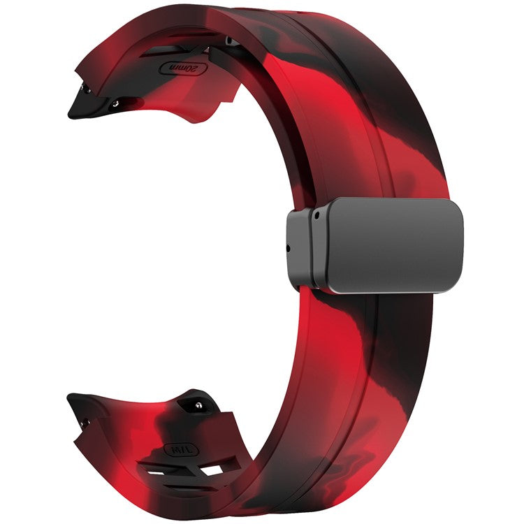 For Samsung Galaxy Watch FE / 7 / 6 / 5 / 4 Watch Band Stylish Silicone Strap with Magnetic Folding Buckle - Black+Red Camouflage