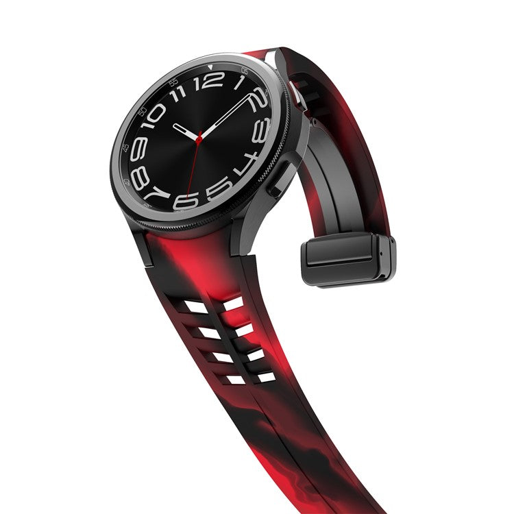 For Samsung Galaxy Watch FE / 7 / 6 / 5 / 4 Watch Band Stylish Silicone Strap with Magnetic Folding Buckle - Black+Red Camouflage