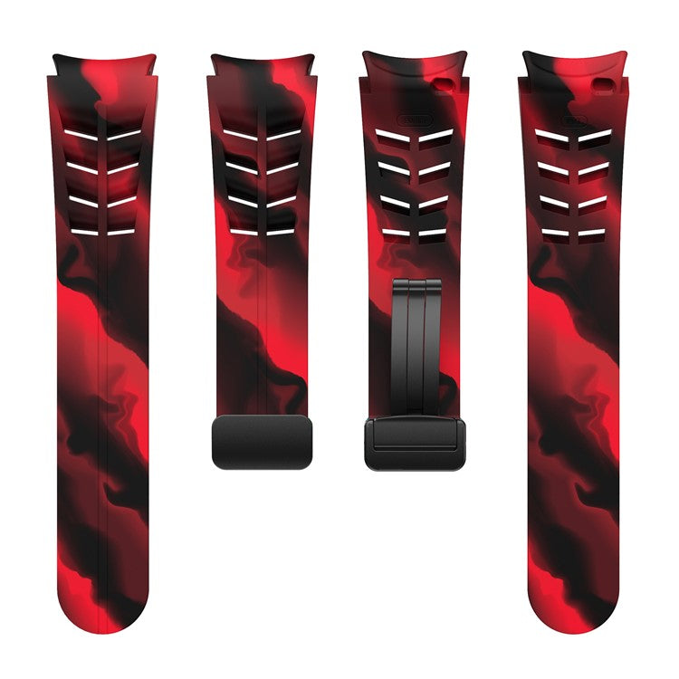 For Samsung Galaxy Watch FE / 7 / 6 / 5 / 4 Watch Band Stylish Silicone Strap with Magnetic Folding Buckle - Black+Red Camouflage