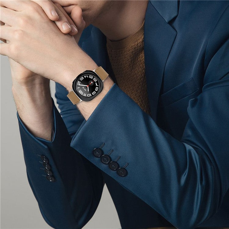 For Galaxy Watch Ultra 47mm Genuine Leather Watch Band Adjustable Wrist Strap - Light Brown