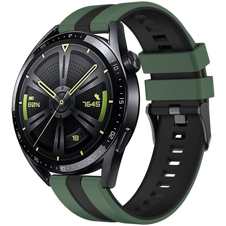 For Huawei Watch 4 / 4 Pro / GT 4 46mm Replacement Strap 22mm Universal Silicone Watch Band - Olive Green+Black