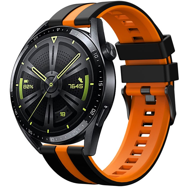 For Huawei Watch GT 3 42mm / GT 3 Pro 43mm Universal 20mm Smartwatch Strap Silicone Wrist Band - Black+Orange