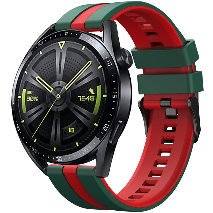 For Huawei Watch GT 3 42mm / GT 3 Pro 43mm Universal 20mm Smartwatch Strap Silicone Wrist Band - Blackish Green+Red