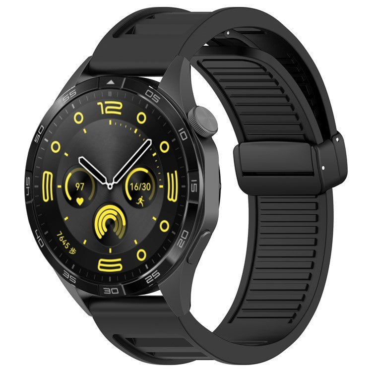 For Huawei Watch 4 / Watch 4 Pro / Watch GT 4 46mm Magnetic Watch Band 22mm Width Silicone Strap Quick Release - Black