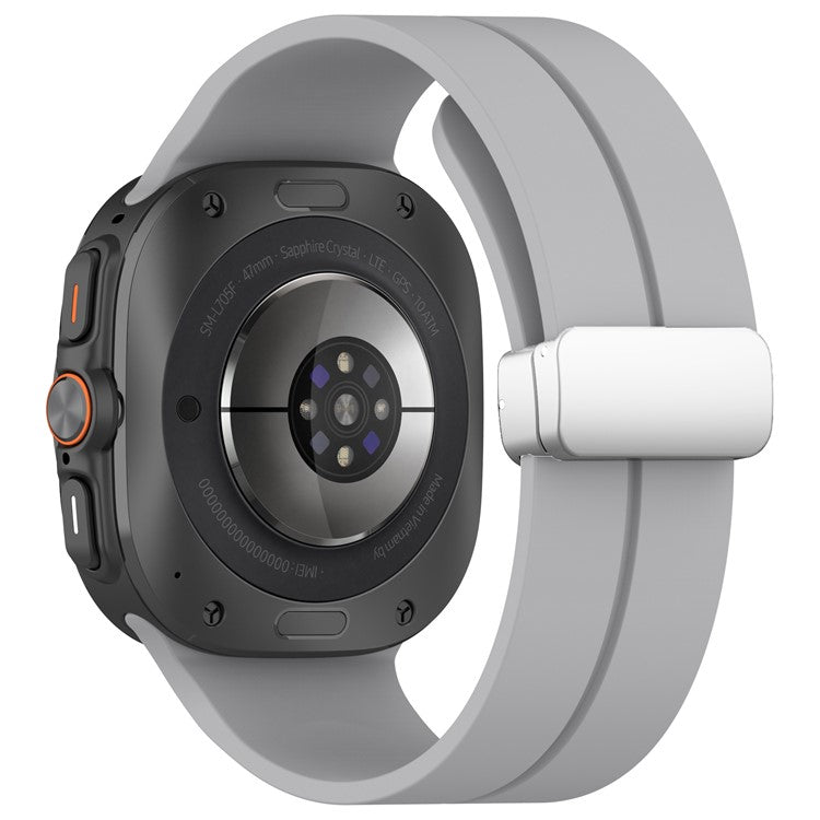 For Samsung Galaxy Watch Ultra 47mm Silicone Smartwatch Band Wrist Strap with Silver Magnetic Folding Buckle - Light Grey