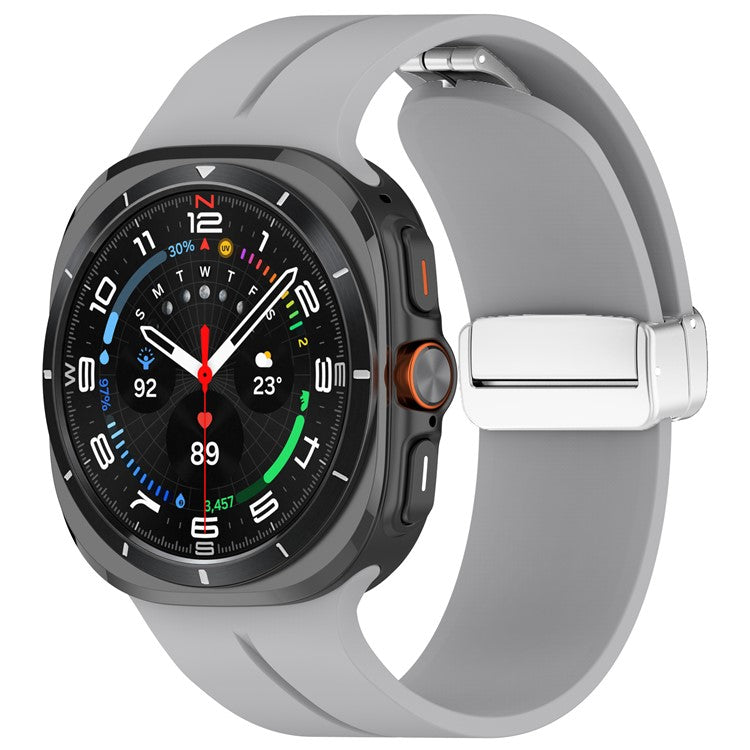 For Samsung Galaxy Watch Ultra 47mm Silicone Smartwatch Band Wrist Strap with Silver Magnetic Folding Buckle - Light Grey