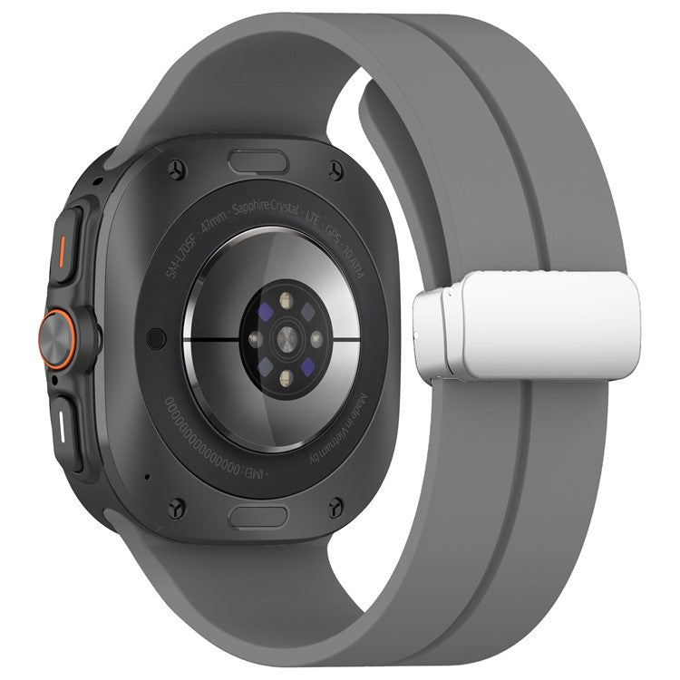 For Samsung Galaxy Watch Ultra 47mm Silicone Smartwatch Band Wrist Strap with Silver Magnetic Folding Buckle - Dark Grey