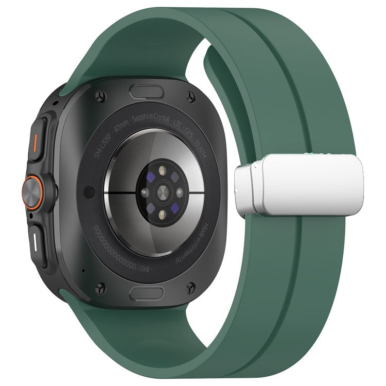 For Samsung Galaxy Watch Ultra 47mm Silicone Smartwatch Band Wrist Strap with Silver Magnetic Folding Buckle - Green