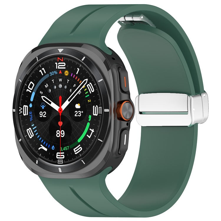For Samsung Galaxy Watch Ultra 47mm Silicone Smartwatch Band Wrist Strap with Silver Magnetic Folding Buckle - Green