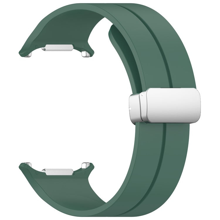 For Samsung Galaxy Watch Ultra 47mm Silicone Smartwatch Band Wrist Strap with Silver Magnetic Folding Buckle - Green