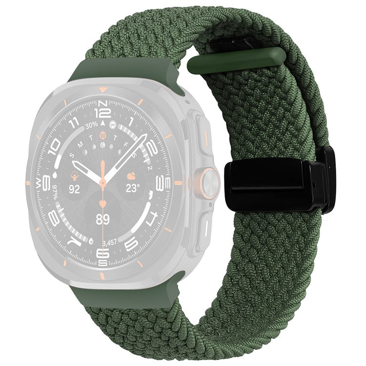 For Samsung Galaxy Watch Ultra 47mm Braided Wrist Band Magnetic Folding Buckle Watch Strap - Green
