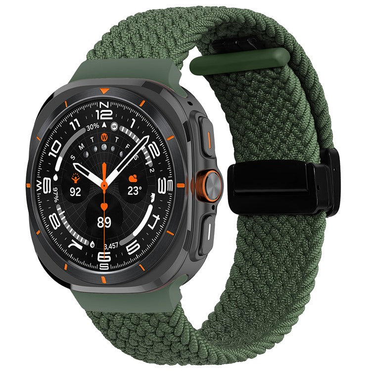 For Samsung Galaxy Watch Ultra 47mm Braided Wrist Band Magnetic Folding Buckle Watch Strap - Green