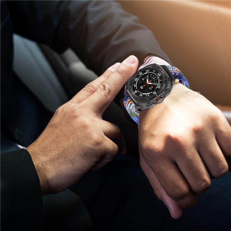 For Samsung Galaxy Watch Ultra 47mm Braided Watch Band Adjustable Nylon Replacement Strap - Green / Black Buckle