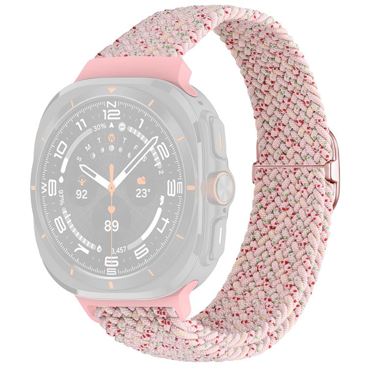 For Samsung Galaxy Watch Ultra 47mm Braided Watch Band Adjustable Nylon Replacement Strap - Starlight Pink / Rose Buckle