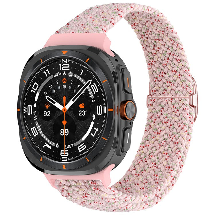 For Samsung Galaxy Watch Ultra 47mm Braided Watch Band Adjustable Nylon Replacement Strap - Starlight Pink / Rose Buckle
