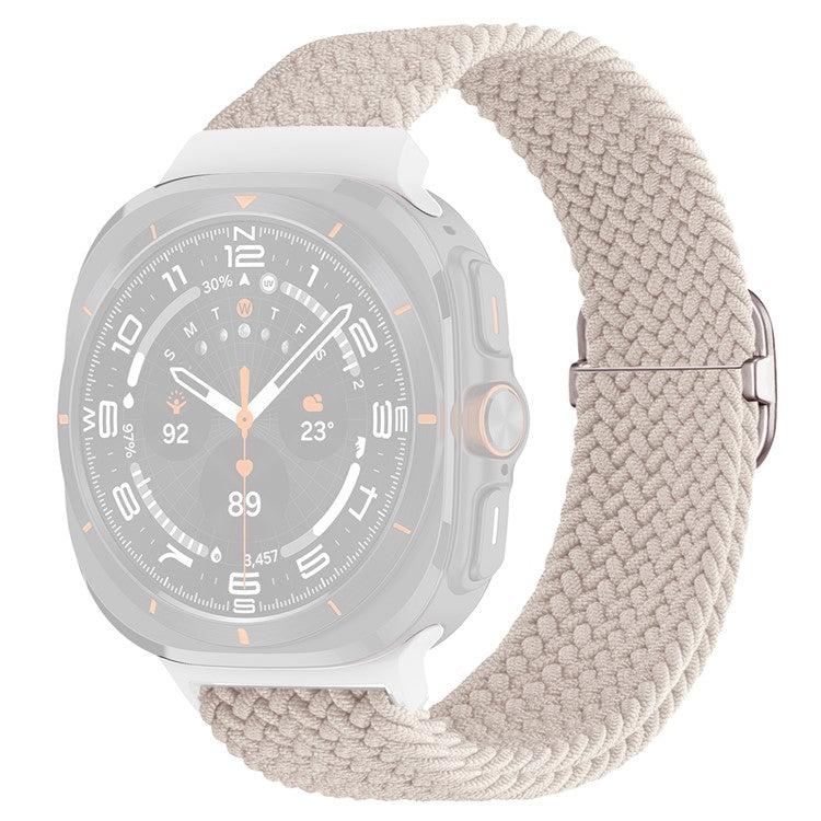 For Samsung Galaxy Watch Ultra 47mm Braided Watch Band Adjustable Nylon Replacement Strap - Starlight / White Buckle