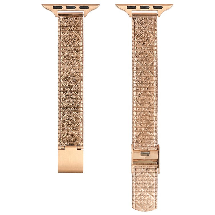 For Apple Watch Series 10 42mm / 9 8 7 41mm / SE (2023) SE (2022) SE 6 5 4 40mm / 3 2 1 38mm Rhombus Pattern Strap Stainless Steel Watch Band - Rose Gold