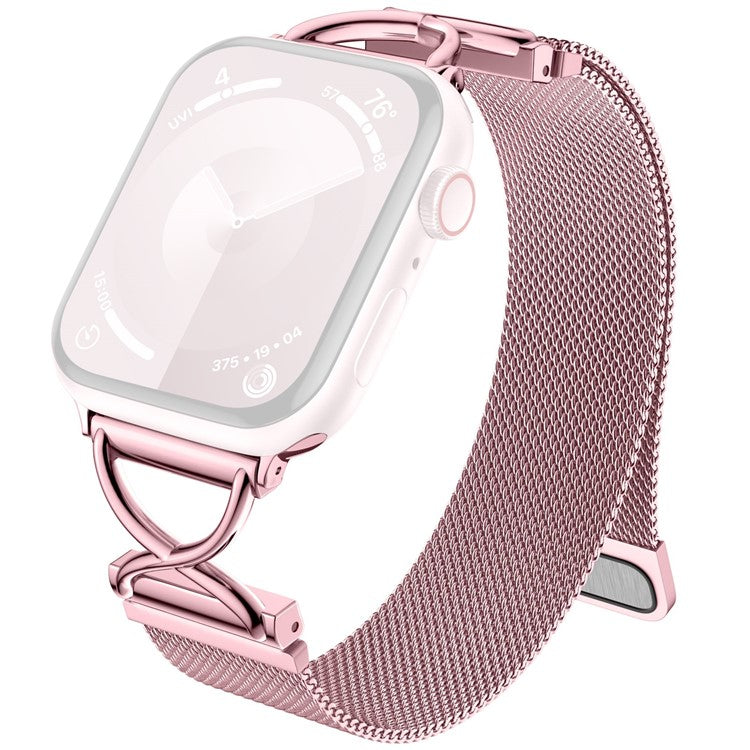 Size L Watch Band For Apple Watch Series 10 Ultra 9 8 7 SE 6 5 4 3 2 1 46mm 49mm 45mm 44mm 42mm Milanese Metal Band - Rose Pink