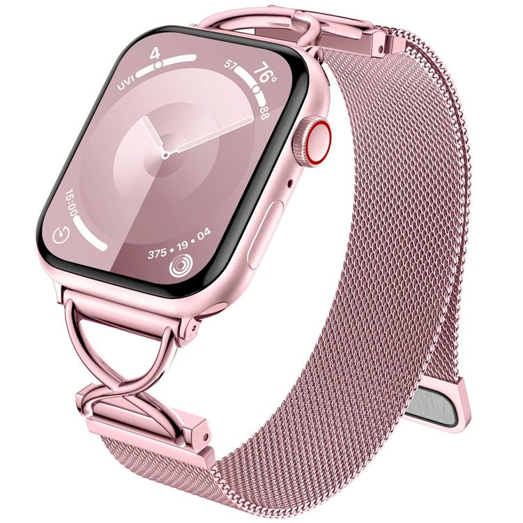 Size L Watch Band For Apple Watch Series 10 Ultra 9 8 7 SE 6 5 4 3 2 1 46mm 49mm 45mm 44mm 42mm Milanese Metal Band - Rose Pink