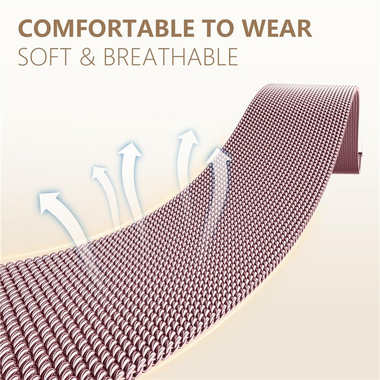 Size L Watch Band For Apple Watch Series 10 Ultra 9 8 7 SE 6 5 4 3 2 1 46mm 49mm 45mm 44mm 42mm Milanese Metal Band - Rose Pink