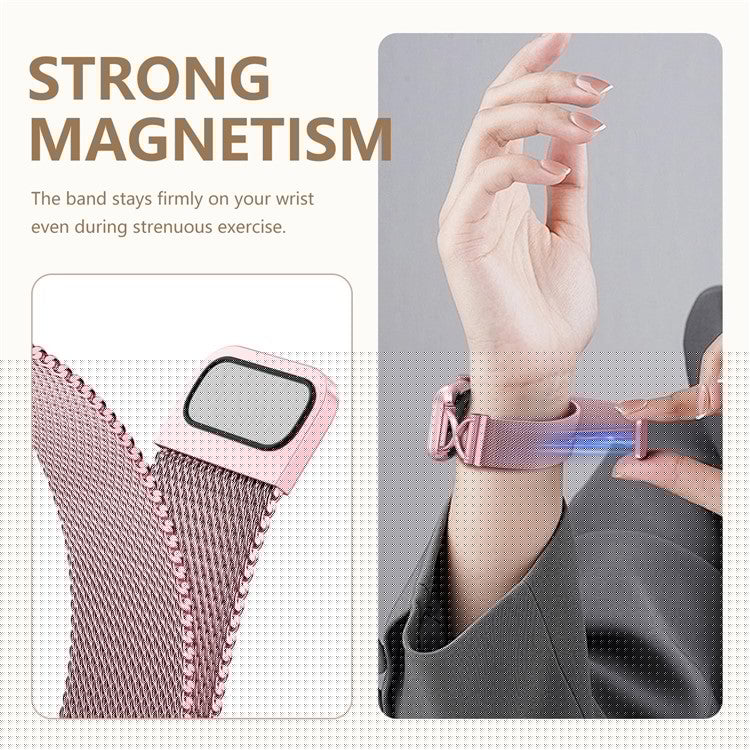 Size L Watch Band For Apple Watch Series 10 Ultra 9 8 7 SE 6 5 4 3 2 1 46mm 49mm 45mm 44mm 42mm Milanese Metal Band - Rose Pink