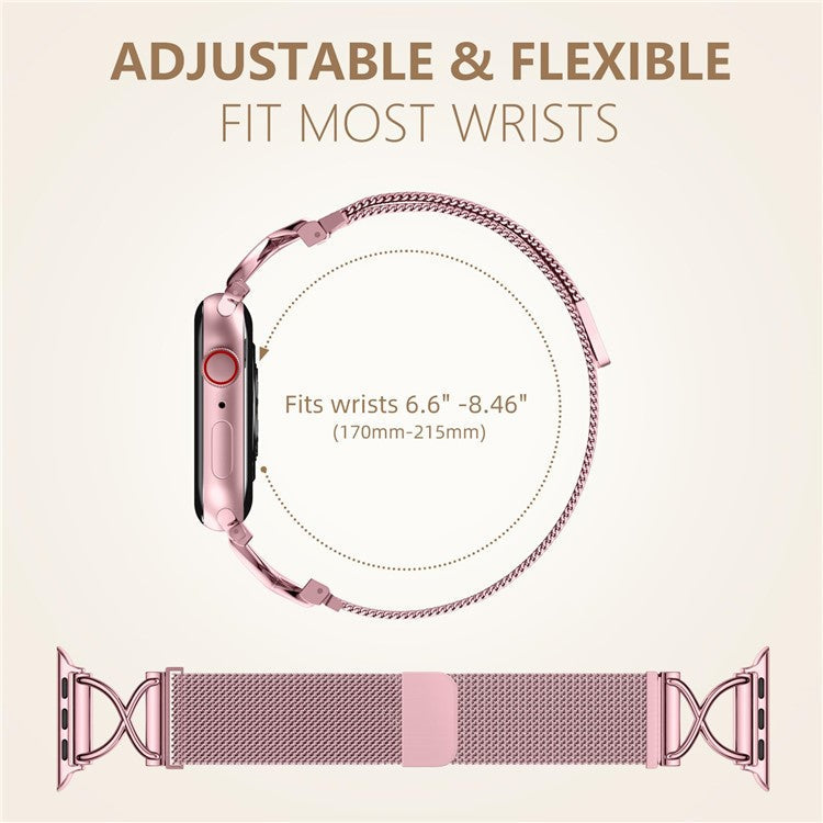 Size L Watch Band For Apple Watch Series 10 Ultra 9 8 7 SE 6 5 4 3 2 1 46mm 49mm 45mm 44mm 42mm Milanese Metal Band - Rose Pink