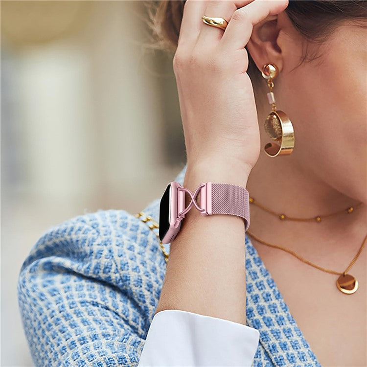 Size L Watch Band For Apple Watch Series 10 Ultra 9 8 7 SE 6 5 4 3 2 1 46mm 49mm 45mm 44mm 42mm Milanese Metal Band - Rose Pink