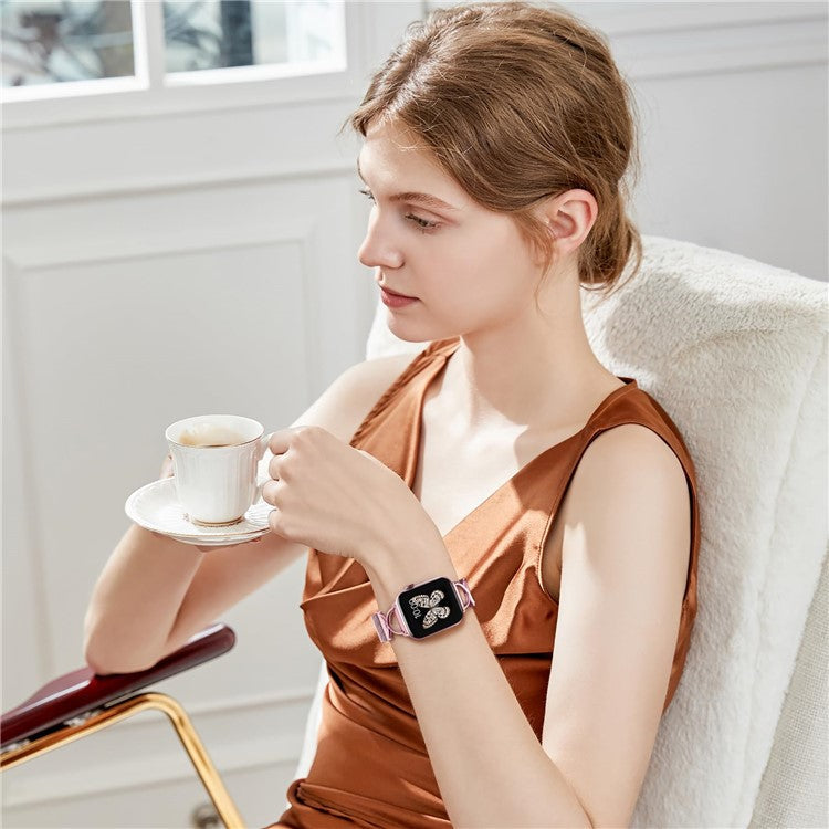 Size L Watch Band For Apple Watch Series 10 Ultra 9 8 7 SE 6 5 4 3 2 1 46mm 49mm 45mm 44mm 42mm Milanese Metal Band - Rose Pink