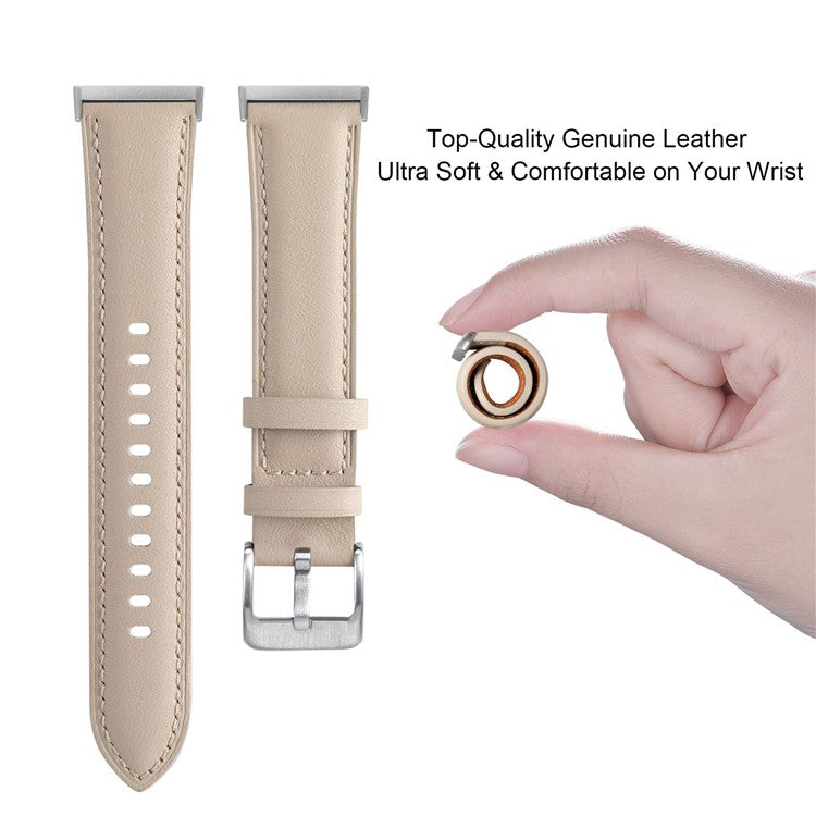 For Fitbit Versa 4 / Fitbit Sense 2 Watch Strap Genuine Cow Leather Wrist Band - Apricot