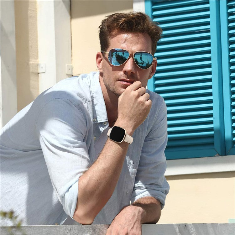 For Fitbit Versa 4 / Fitbit Sense 2 Watch Strap Genuine Cow Leather Wrist Band - Apricot