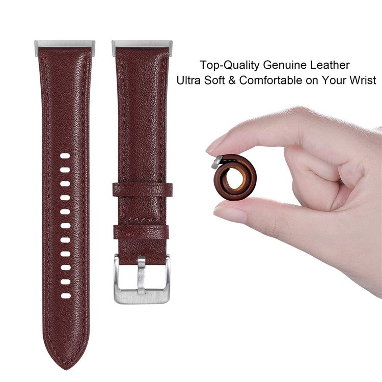 For Fitbit Versa 3 / Fitbit Sense Watch Strap Genuine Cow Leather Wrist Band - Wine Red
