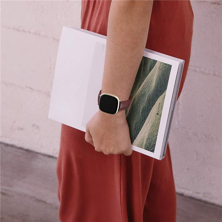For Fitbit Versa 3 / Fitbit Sense Watch Strap Genuine Cow Leather Wrist Band - Wine Red