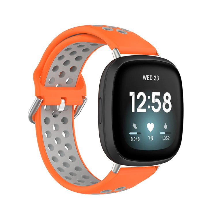 For Fitbit Versa 3/Sense Bi-color Silicone Smart Watch Strap - Orange/Grey