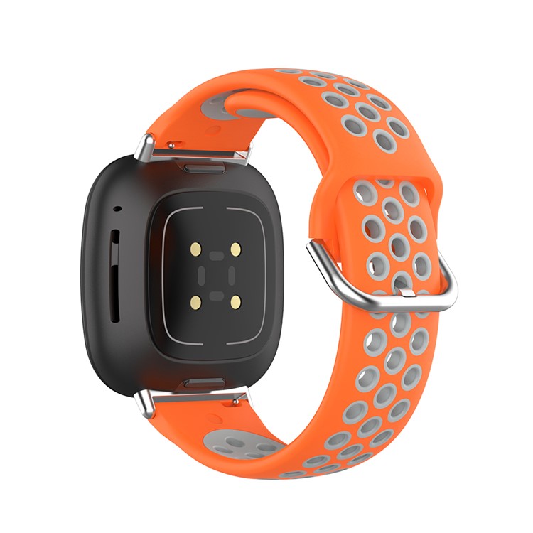 For Fitbit Versa 3/Sense Bi-color Silicone Smart Watch Strap - Orange/Grey