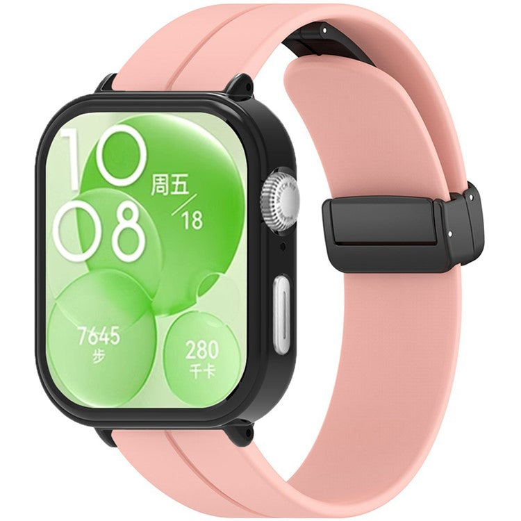 For Huawei Watch Fit 3 Magnetic Buckle Watchband Soft Silicone Watch Strap with Black
PC Watch Case - Pink