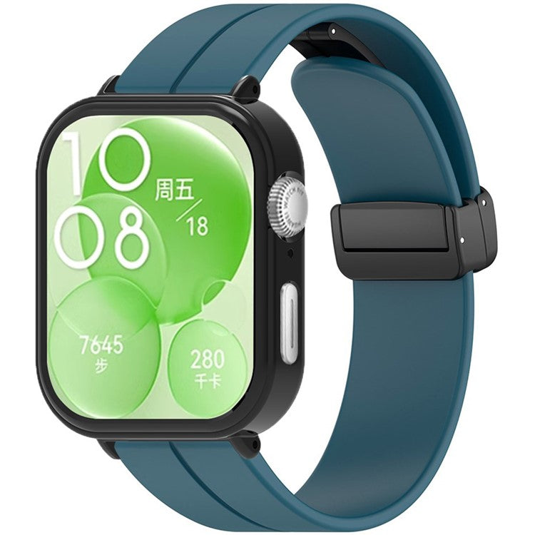 For Huawei Watch Fit 3 Magnetic Buckle Watchband Soft Silicone Watch Strap with Black
PC Watch Case - Rock Cyan