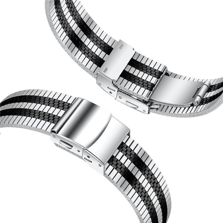 For Honor MagicWatch 2 46mm Band Stainless Steel Replacement Watch Strap, Silver - Silver / Black