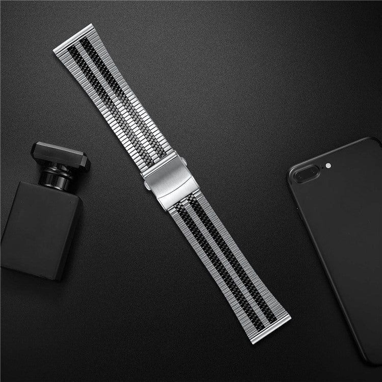 For Honor MagicWatch 2 46mm Band Stainless Steel Replacement Watch Strap, Silver - Silver / Black