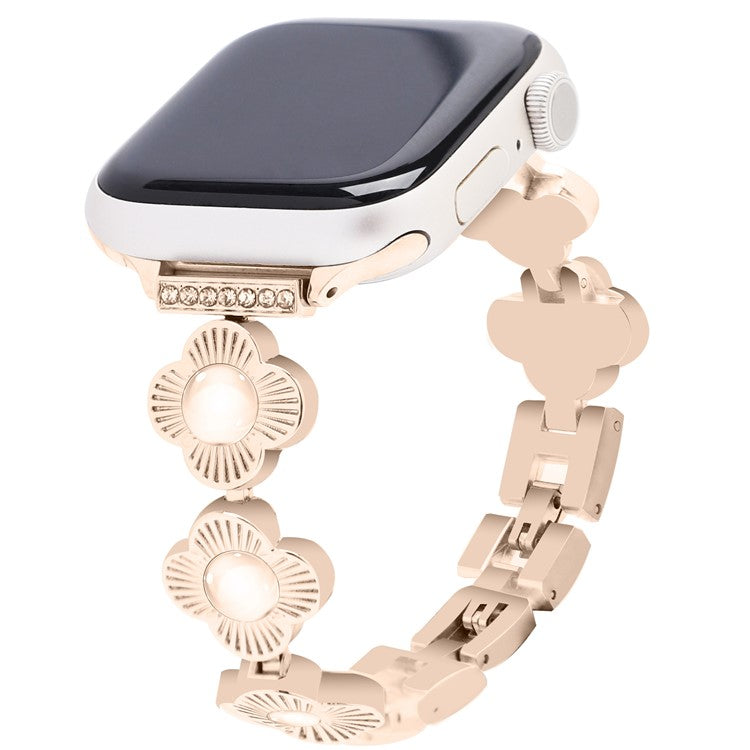 For Apple Watch Series 10 42mm / 9 8 7 41mm / SE (2023) SE (2022) SE 6 5 4 40mm / 3 2 1 38mm Plum Blossom Quick Release Metal Bracelet Watch Strap - Rose Gold