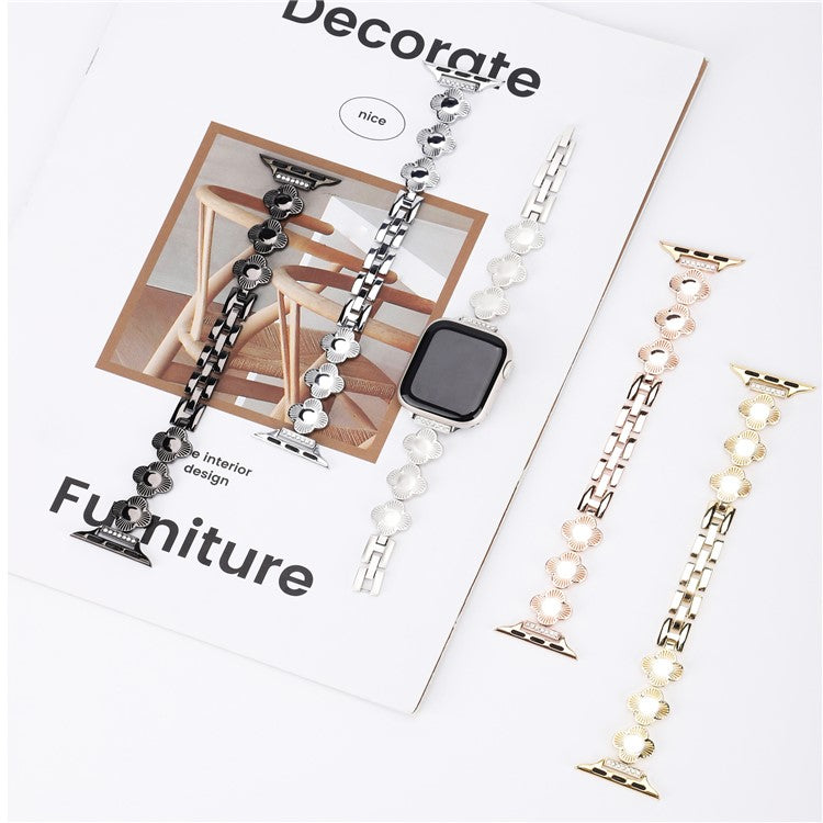 For Apple Watch Series 10 42mm / 9 8 7 41mm / SE (2023) SE (2022) SE 6 5 4 40mm / 3 2 1 38mm Plum Blossom Quick Release Metal Bracelet Watch Strap - Rose Gold