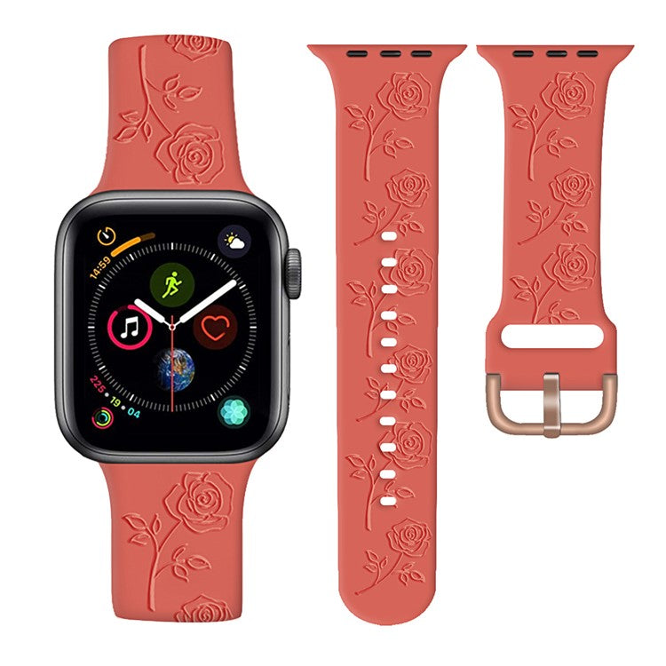 For Apple Watch Series 10 42mm / 9 8 7 41mm / SE (2023) SE (2022) SE 6 5 4 40mm / 3 2 1 38mm Strap Rose Silicone Watch Band - Starlight