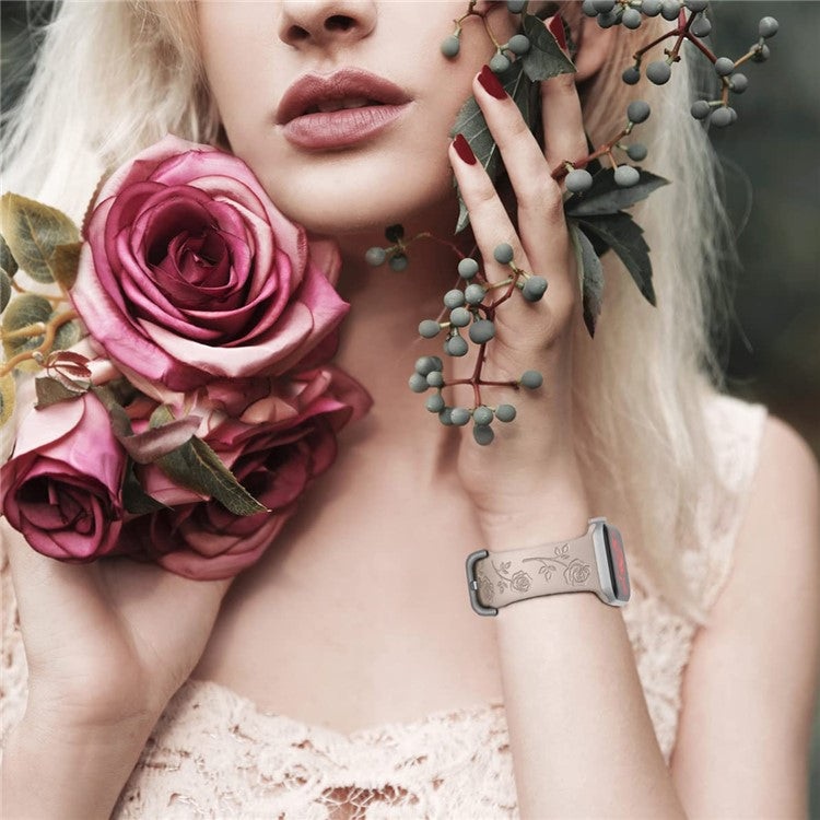 For Apple Watch Series 10 42mm / 9 8 7 41mm / SE (2023) SE (2022) SE 6 5 4 40mm / 3 2 1 38mm Strap Rose Silicone Watch Band - Starlight