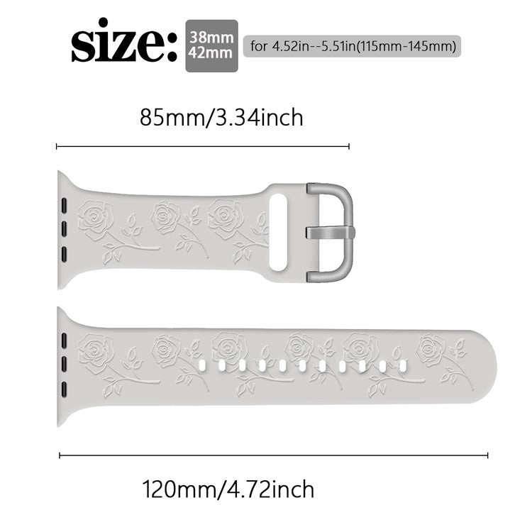 For Apple Watch Series 10 42mm / 9 8 7 41mm / SE (2023) SE (2022) SE 6 5 4 40mm / 3 2 1 38mm Strap Rose Silicone Watch Band - Starlight