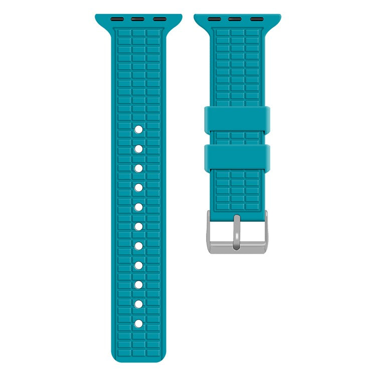 For Apple Watch Series 10 42mm / 9 8 7 41mm / SE (2023) SE (2022) SE 6 5 4 40mm / 3 2 1 38mm Strap Grid Pattern Silicone Watch Band - Teal Green
