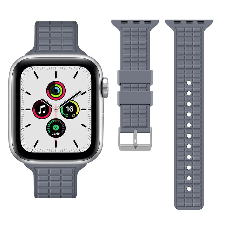 For Apple Watch Series 10 42mm / 9 8 7 41mm / SE (2023) SE (2022) SE 6 5 4 40mm / 3 2 1 38mm Strap Grid Pattern Silicone Watch Band - Teal Green